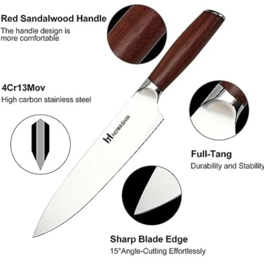 5 pcs - Professional Kitchen Knife Set with Red Sandalwood Handles